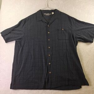 Caribbean Silk Blend Mens 2X Black Textured Short Sleeve Camp Shirt Button Down
